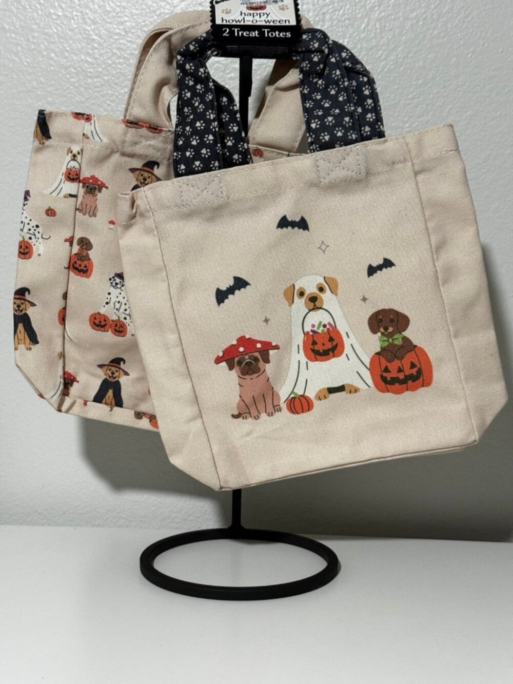 Halloween Dogs in Costume Mini Canvas Totes - Set of 2 - New Howl O Ween Treat